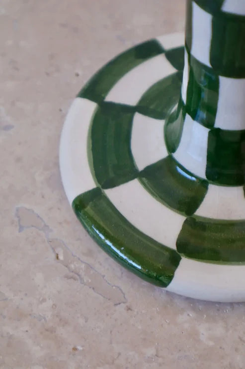 Artisanal Candle Holders Handmade Ceramic Green & White