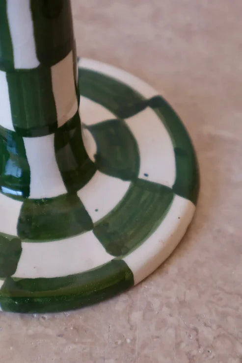 Artisanal Candle Holders Handmade Ceramic Green & White