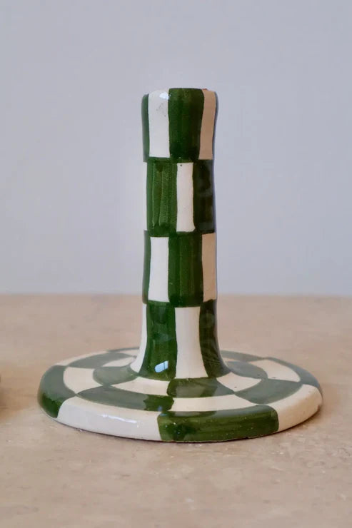 Artisanal Candle Holders Handmade Ceramic Green & White