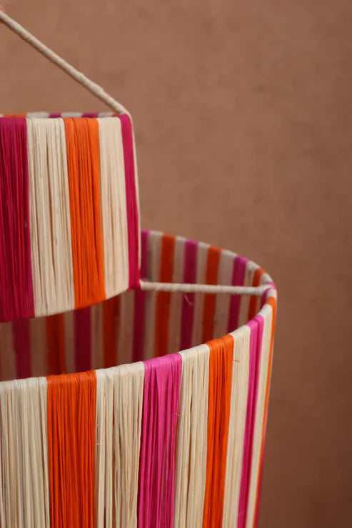 Artisanal Raffia Pendant Light | Handmade | Pink, Orange & Nude