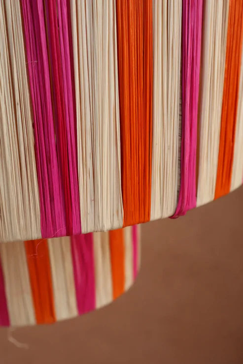 Artisanal Raffia Pendant Light | Handmade | Pink, Orange & Nude