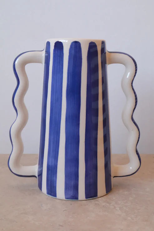 Ondula | Artisanal Vase | Handmade Ceramic | Majorelle Blue & White