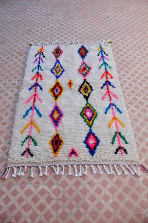 Berber Azilal Rug Colorful Fluo Multicolor Patterns - 160 x 97 cm