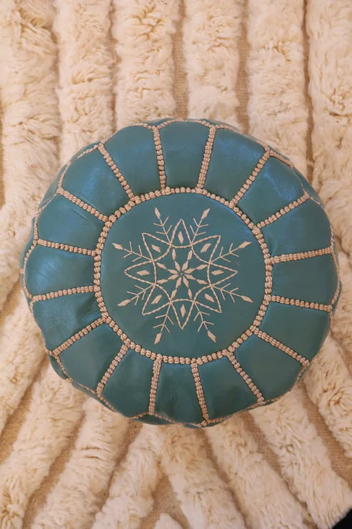 Morrocan Pouf | Leather | Light Blue