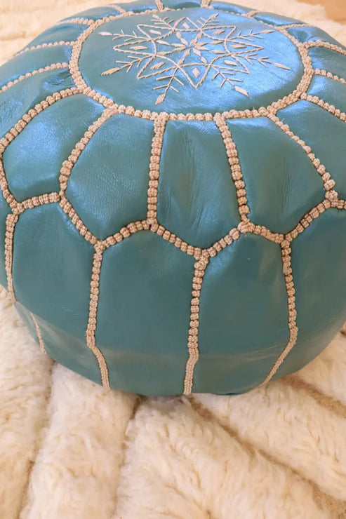 Morrocan Pouf | Leather | Light Blue
