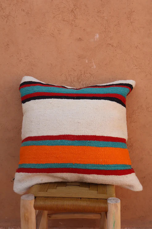 Multicolored Striped Wool Cushion Handmade ELA